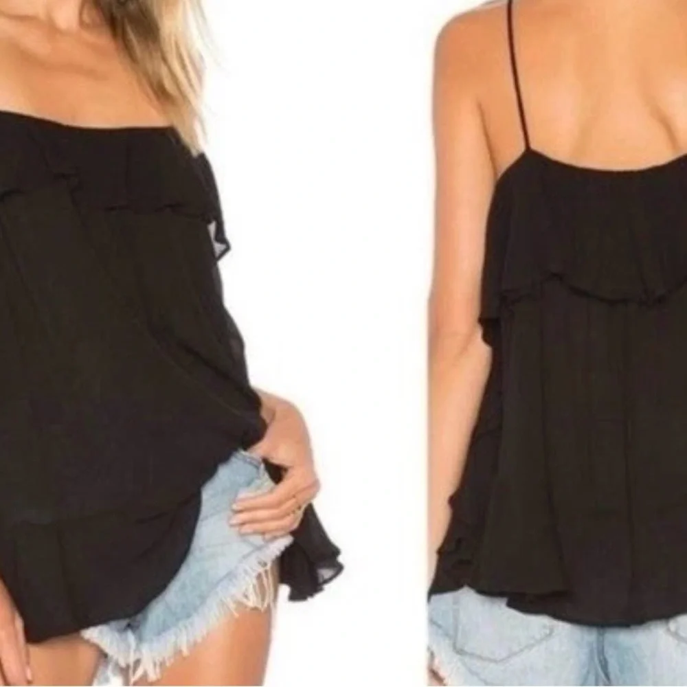 Free People black flowy blouse off-the-shoulder ruffle detail sleeves large - Picture 8 of 8